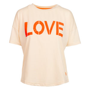 Idske - T-Shirt mit Love Print in Neonmandarin