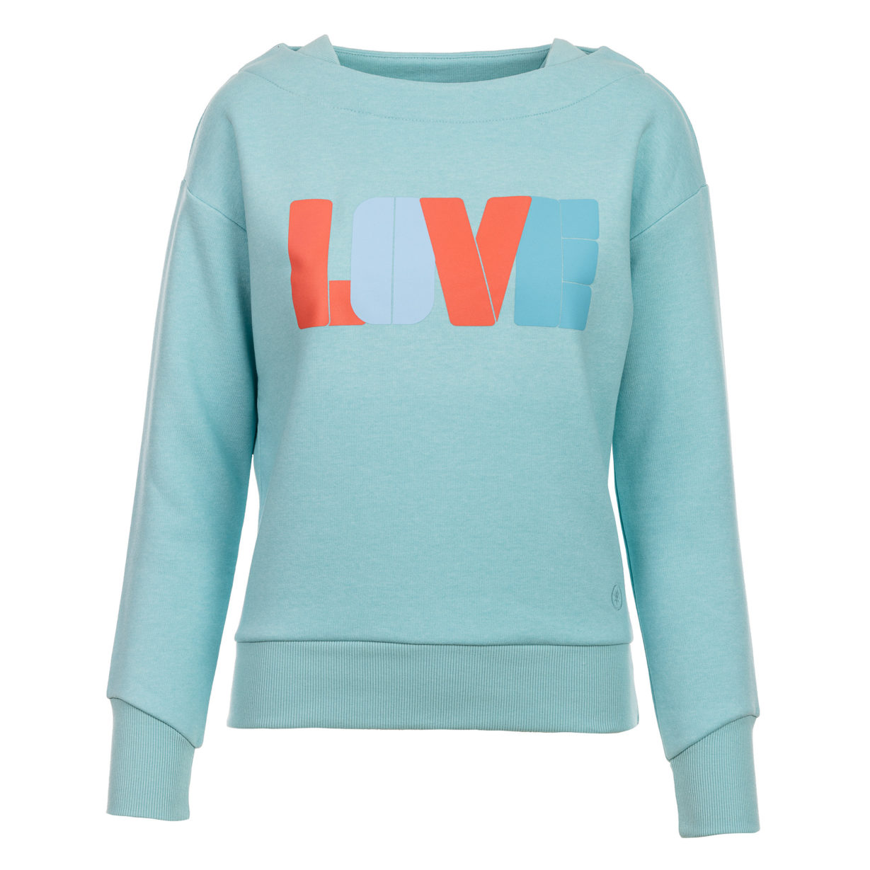 Kulóóntje - Sweatshirt mit Boatneckkragen und LOVE Print Aqua Front